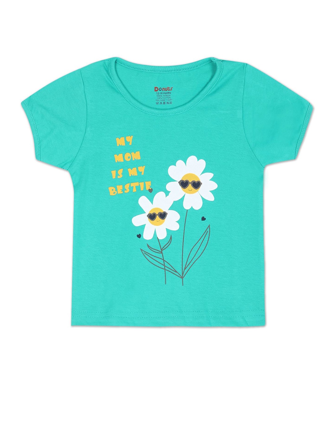 

Donuts Girls Green Graphic Printed Cotton T-shirt