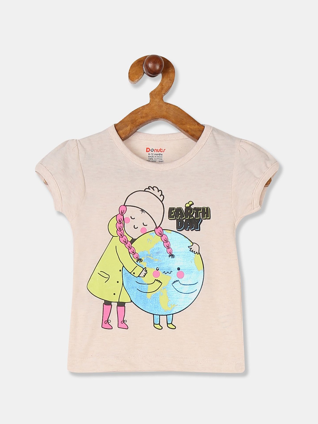 

Donuts Girls Beige Printed Puff Sleeve T-shirt