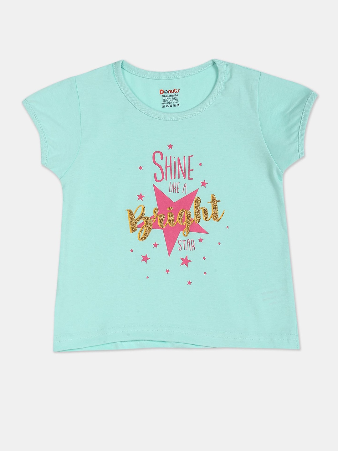 

Donuts Girls Blue Typography Printed Cotton T-shirt