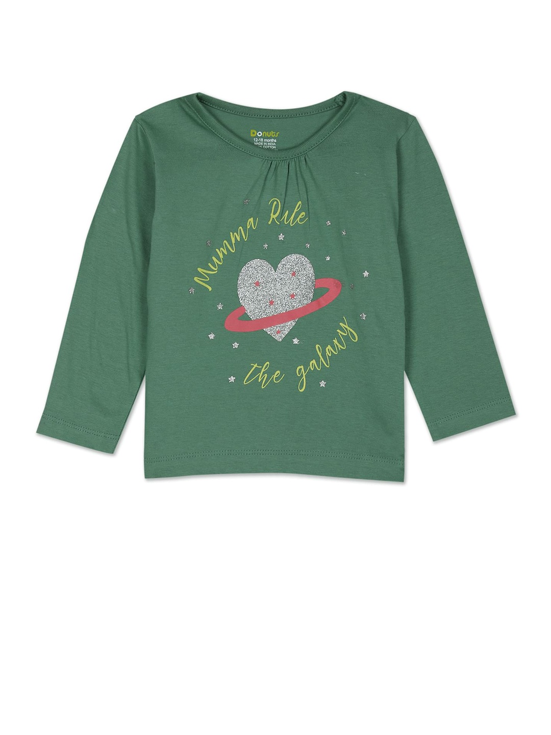 

Donuts Girls Green Typography Printed Cotton T-shirt