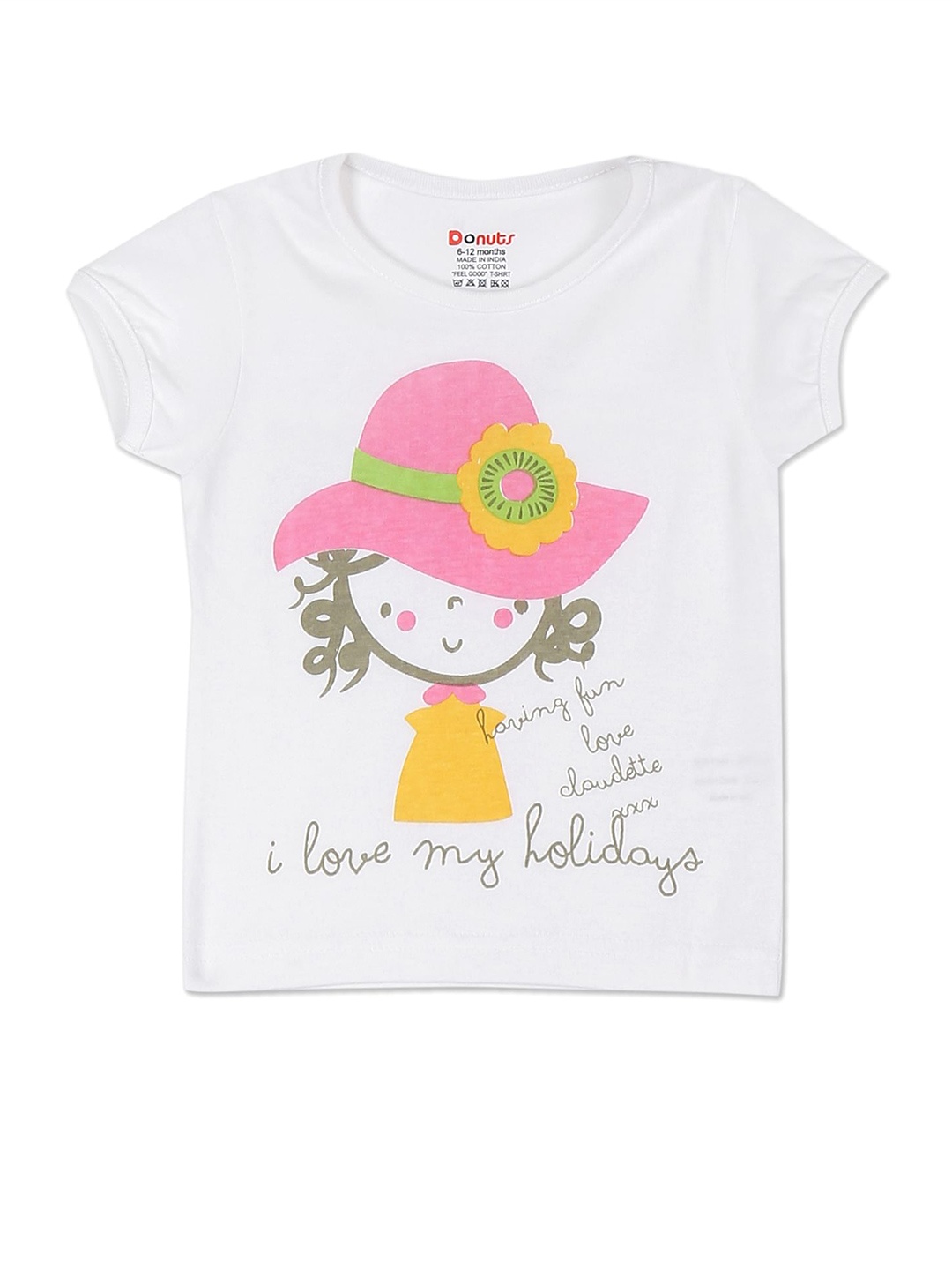 

Donuts Girls White Printed Cotton T-shirt