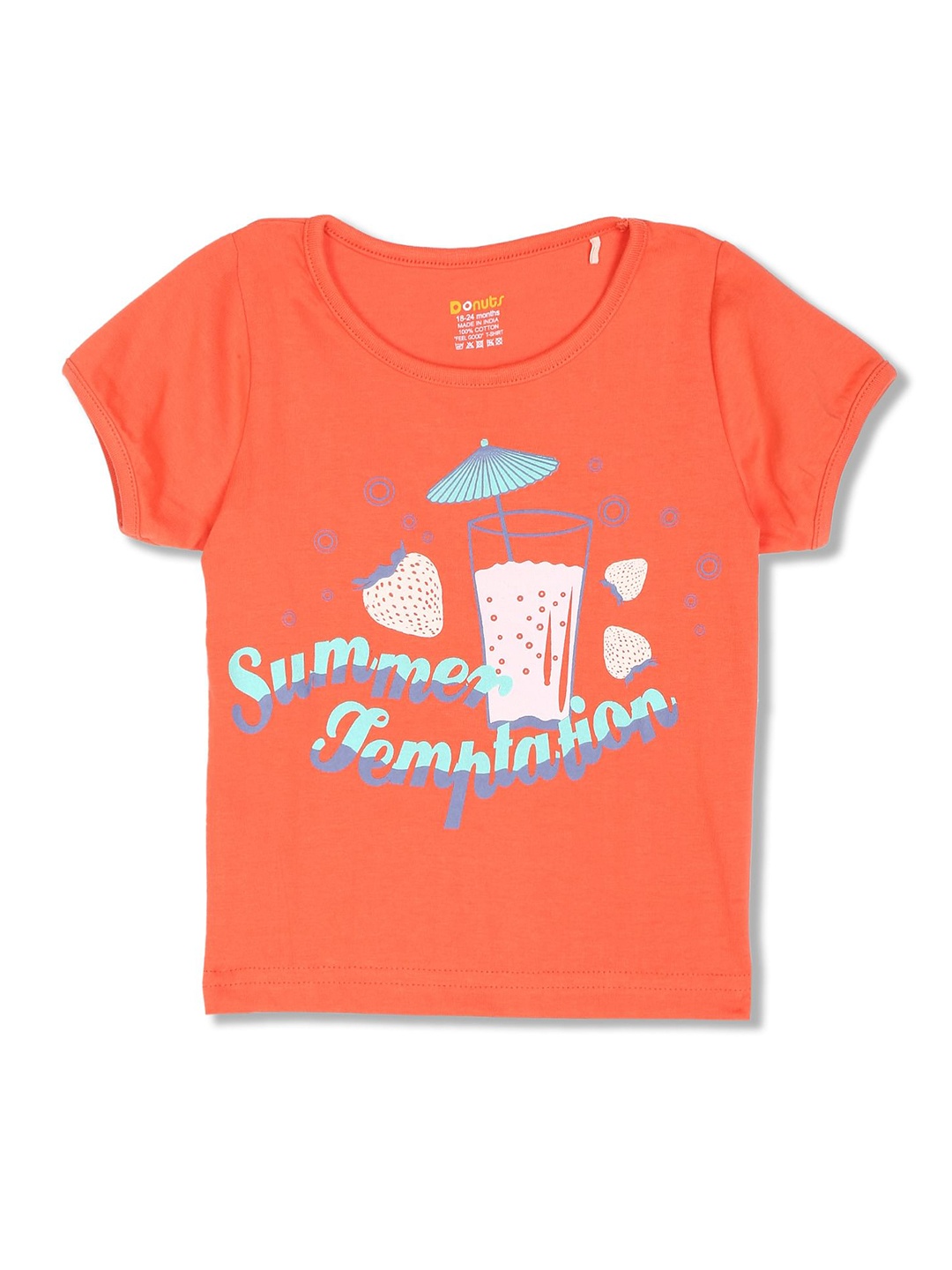 

Donuts Girls Orange Typography Printed Cotton T-shirt