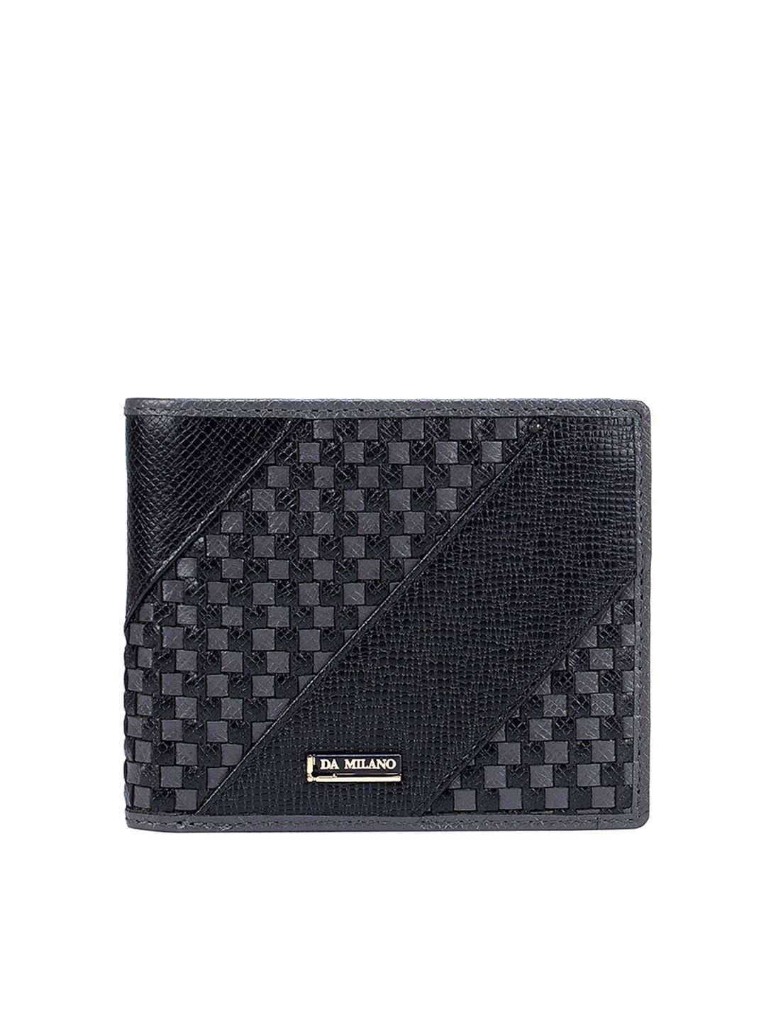 

Da Milano Men Abstract Textured Leather Two Fold Wallet, Black