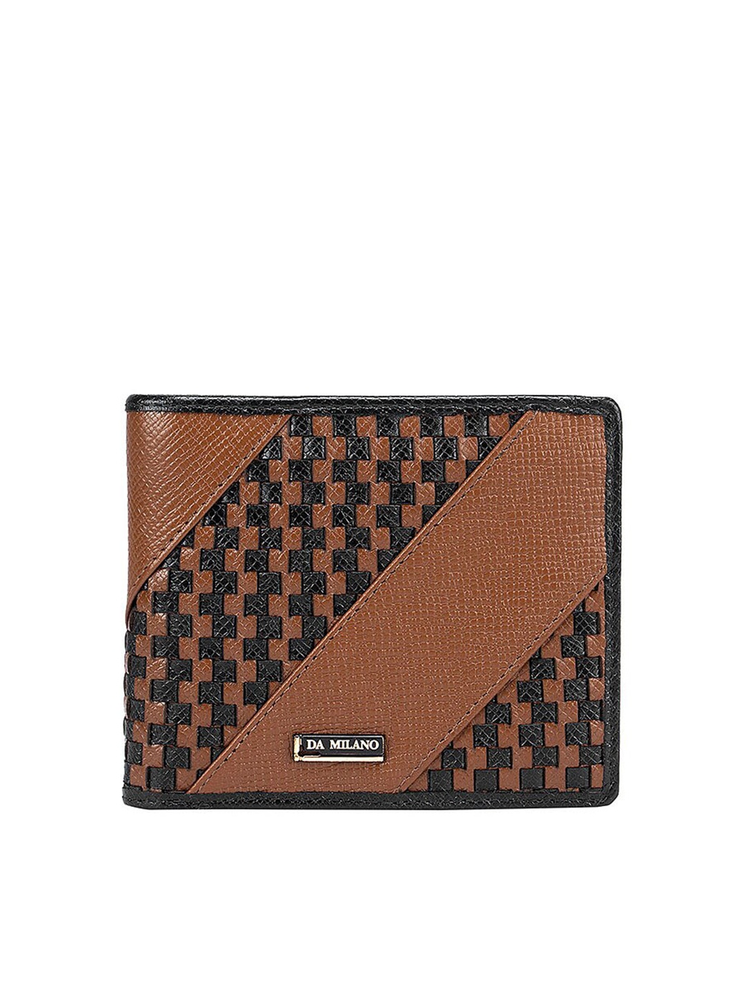 

Da Milano Men Textured Leather Two Fold Wallet, Brown