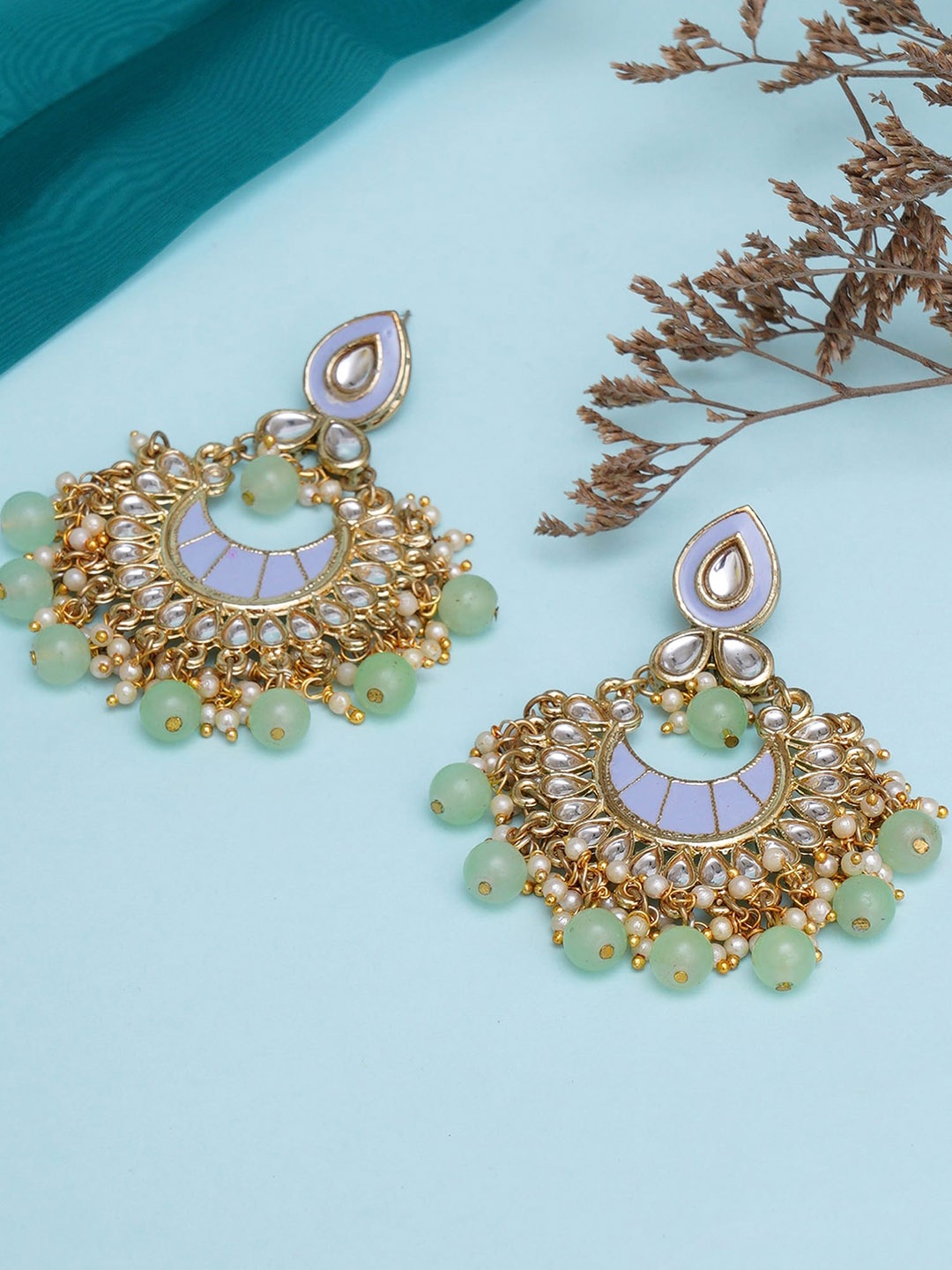 

KARATCART Lime Green & Blue Gold Plated Contemporary Chandbalis Earrings