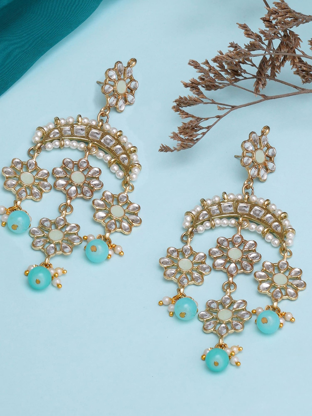 

KARATCART Blue & Gold-Plated Contemporary Chandbalis Earrings