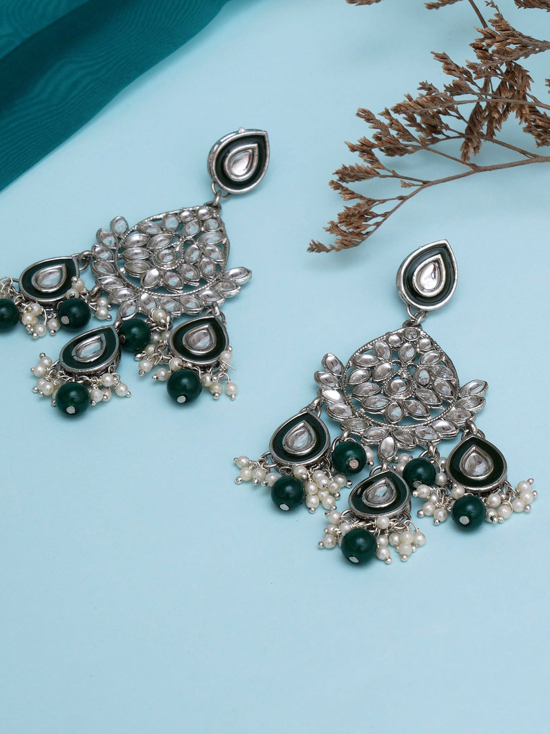 

KARATCART Women Silver Plated Green Classic Dangler Drop Earrings