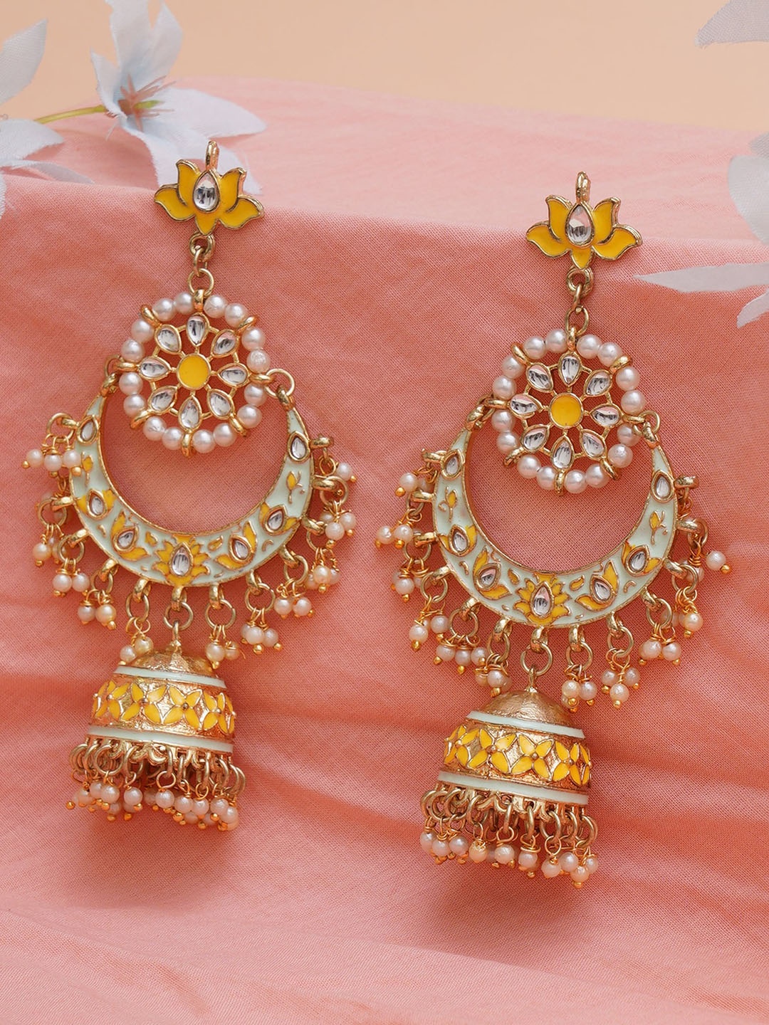 

KARATCART Gold-Toned & Yellow Classic Chandbalis Earrings