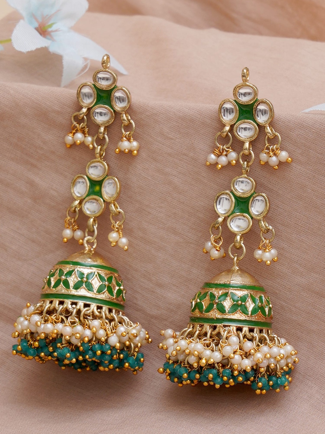 

KARATCART Women Green & Gold-Toned Classic Jhumkas Earrings