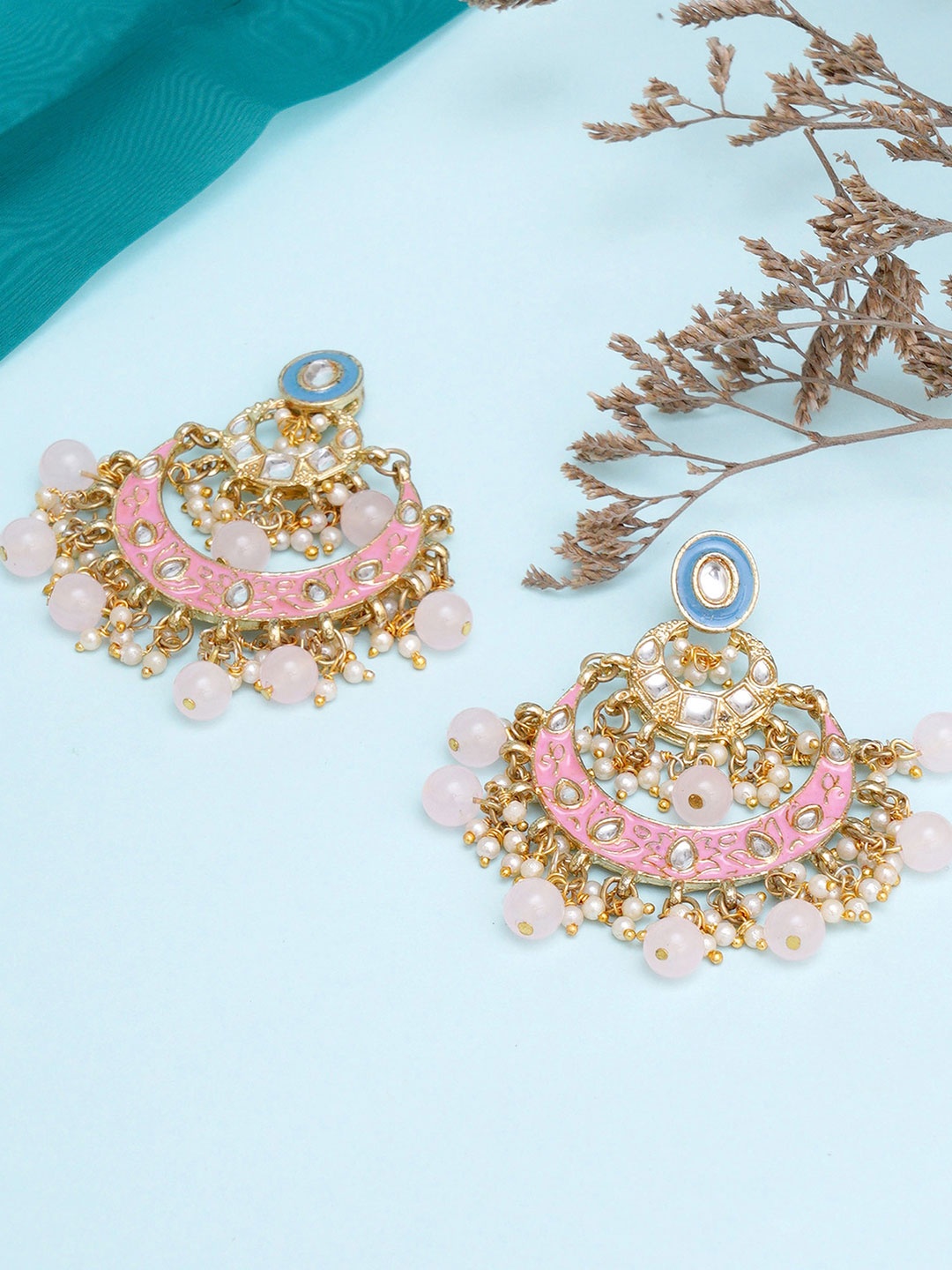 

KARATCART Pink & Gold-Plated Classic Chandbalis Earrings