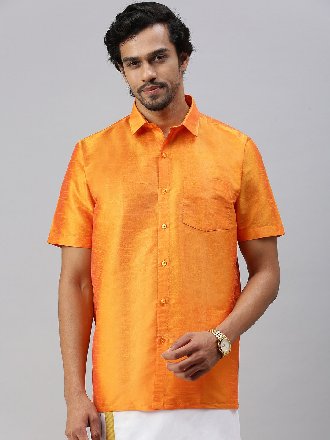 

Ramraj Men Regular Fit Solid Casual Shirt, Orange