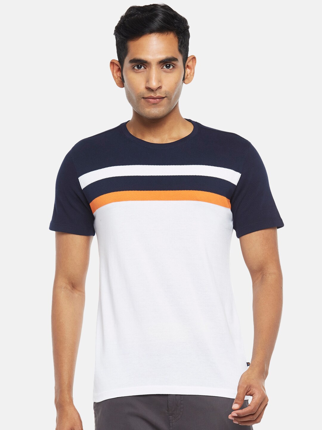 

Urban Ranger by pantaloons Men Navy Blue Colourblocked Slim Fit T-shirt