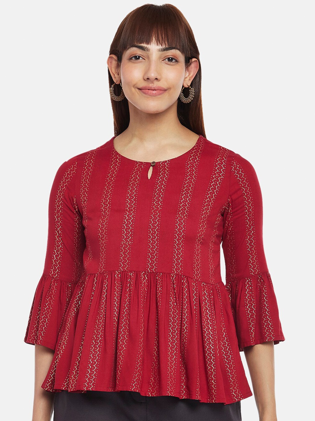 

AKKRITI BY PANTALOONS Women Red & Gold-Toned Printed Tunic