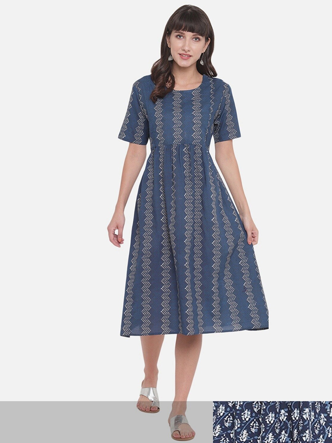 

Aawari Women Set Of 2 Blue & White Ethnic Motifs Ethnic A-Line Midi Dress