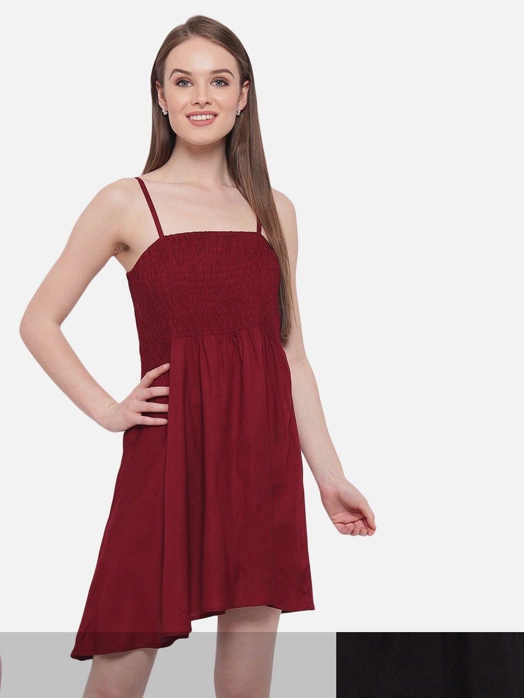 

Aawari Women Black & Maroon Set of 2 Solid Fit & Flare Dress