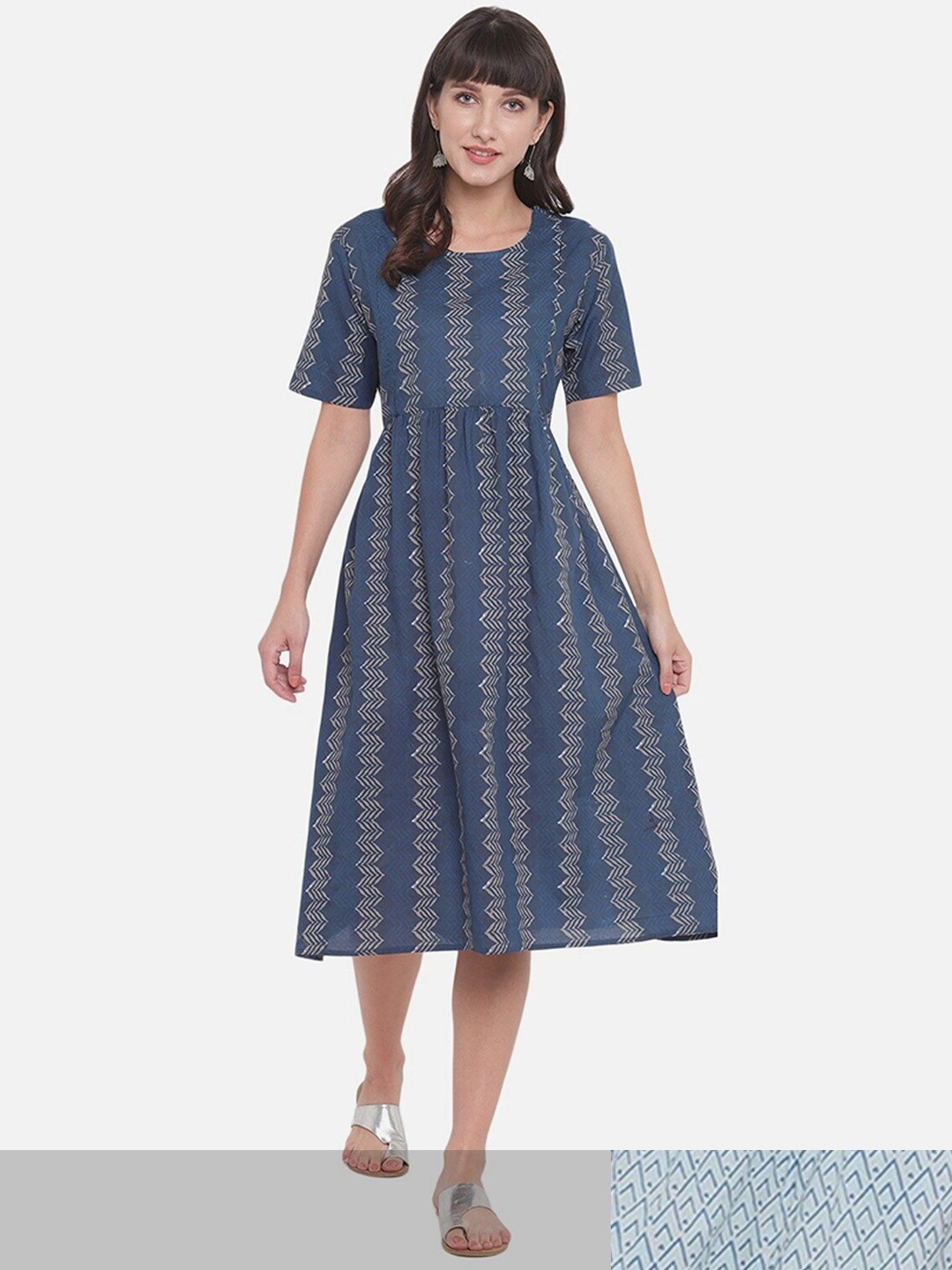 

Aawari Women Pack Of 2 Geometric Print Feeding A-Line Dress, Blue