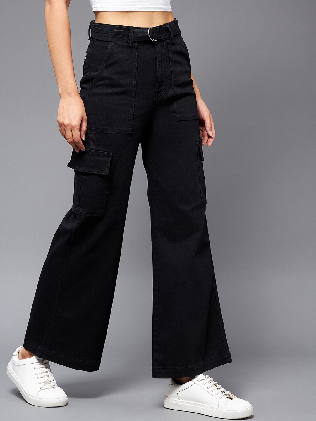 

Miss Chase Women Black Wide Leg High-Rise Stretchable Jeans