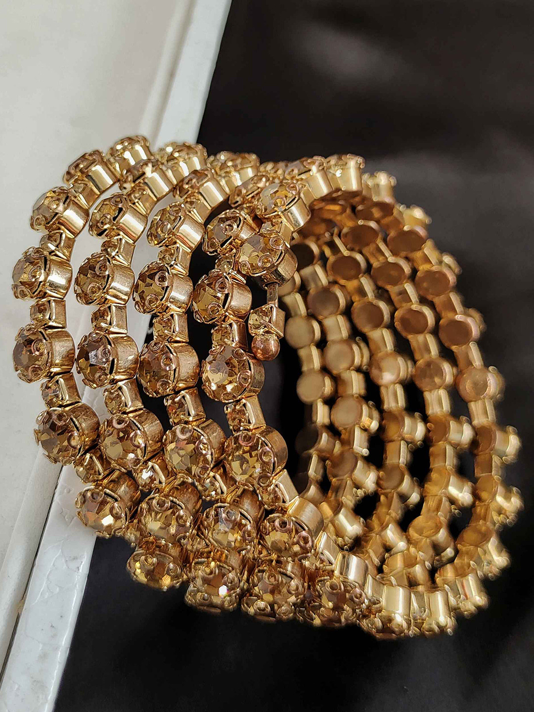 

ANNA CREATIONS Gold Rhinestone Crystal Multilayer Choker Necklace With Adjustable Bracelet