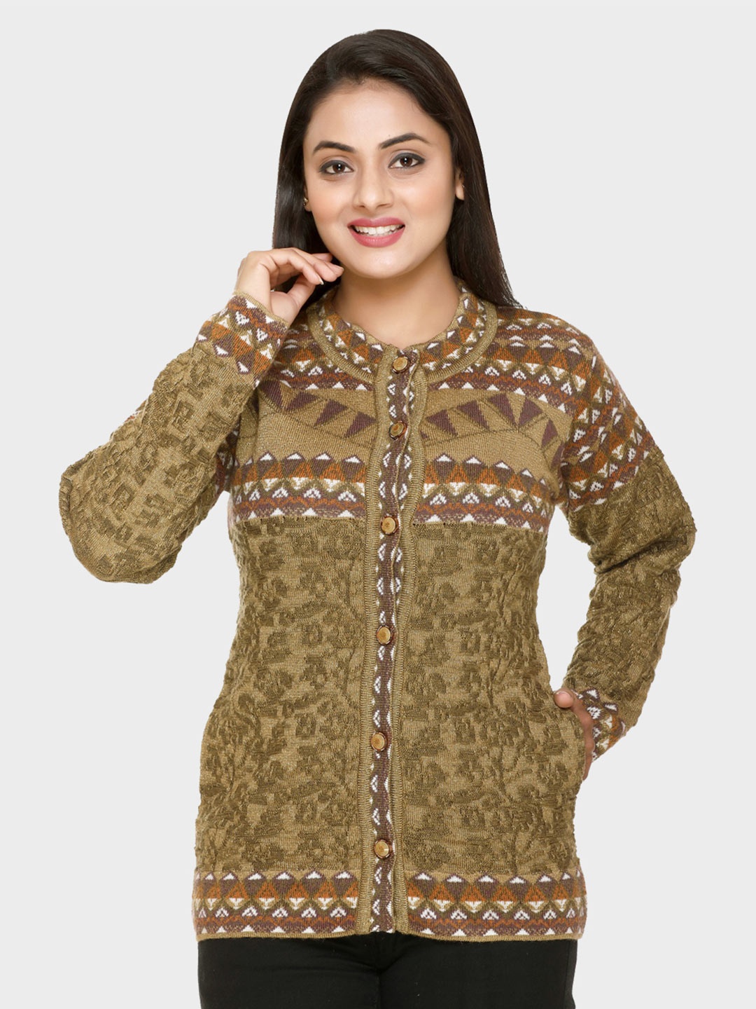 

aarbee Women Green & White Floral Printed Cardigan