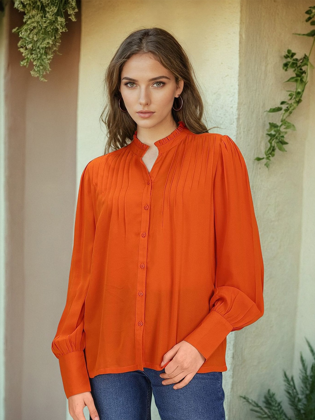 

U S Polo Assn Women Women Orange Mandarin Collar Shirt Style Top