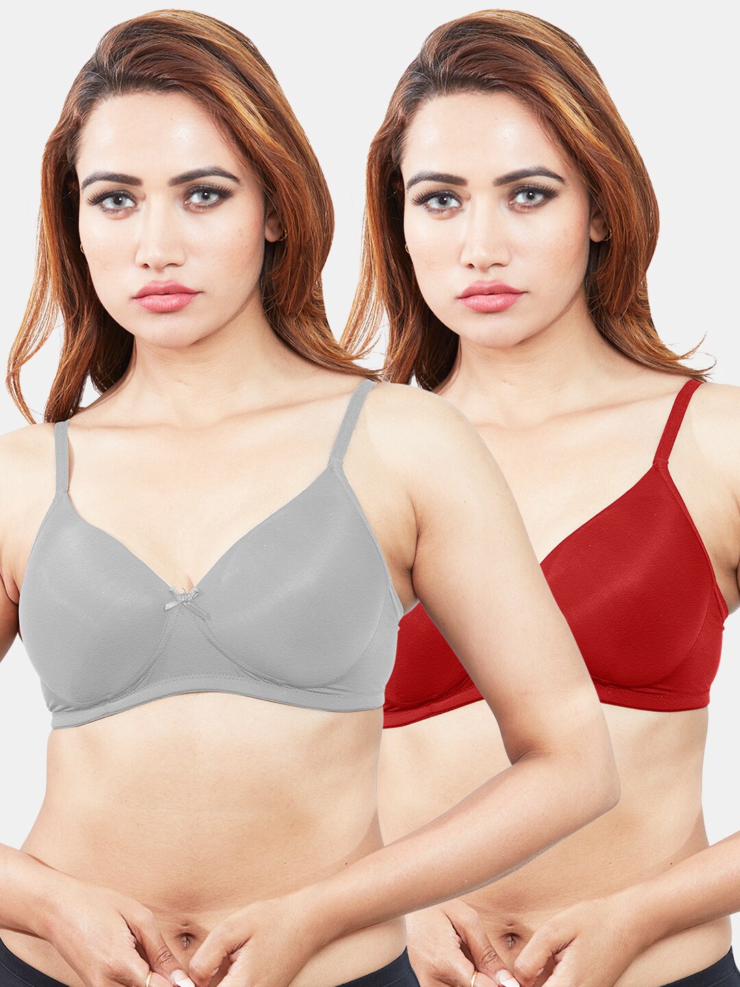 

Sonari Women Pack Of 2 Grey & Red Lightly Padded T-Shirt Bra
