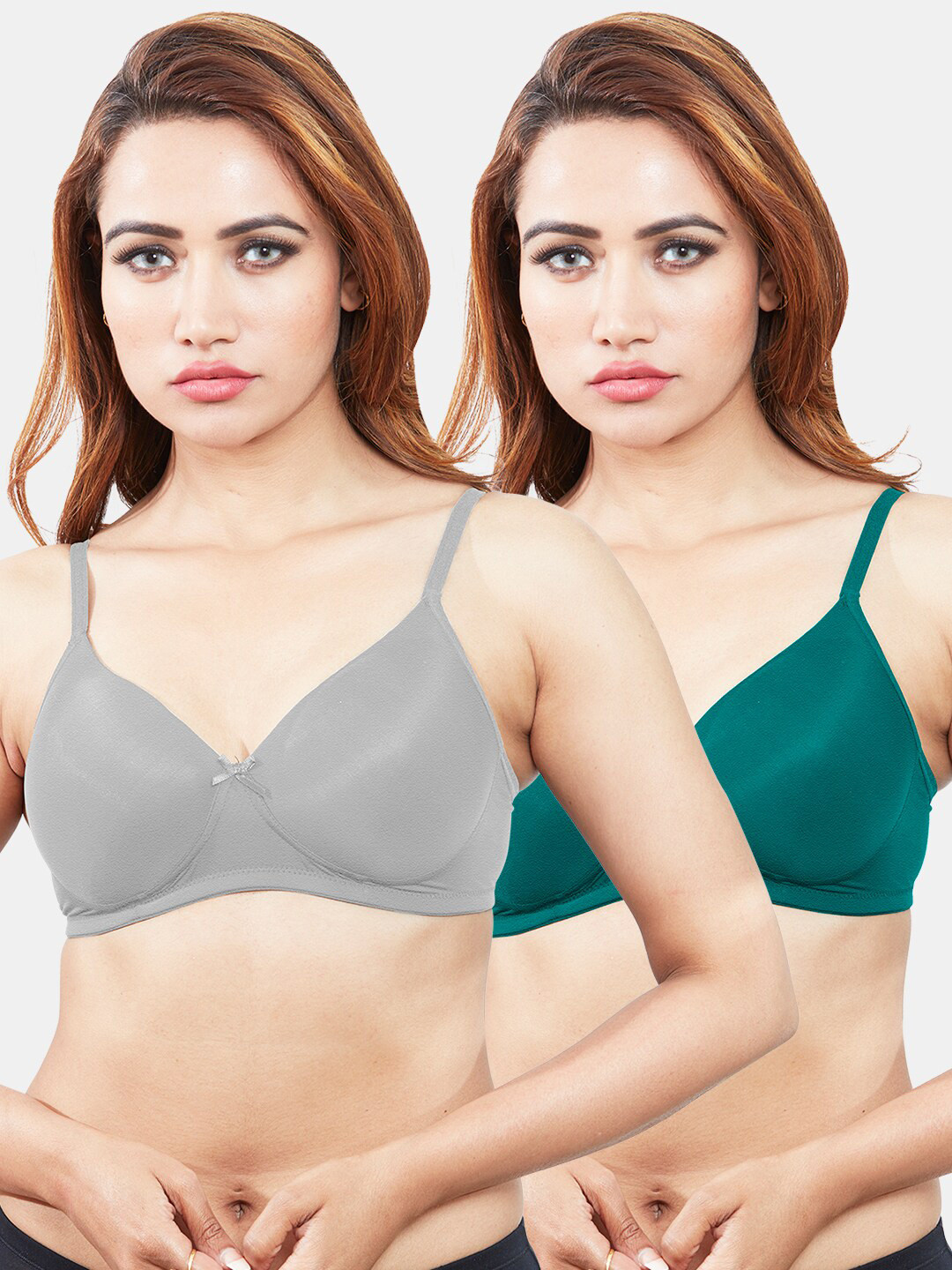 

Sonari Women Pack Of 2 Grey & Green Solid Lightly Padded T-Shirt Bra