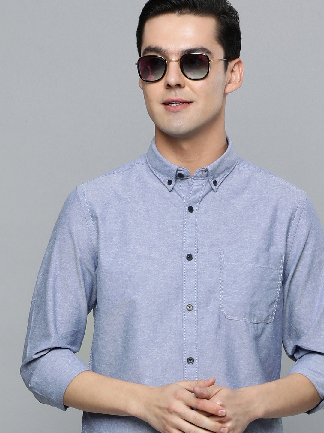 

Flying Machine Men Light Blue Standard Slim Fit Pure Cotton Solid Casual Shirt