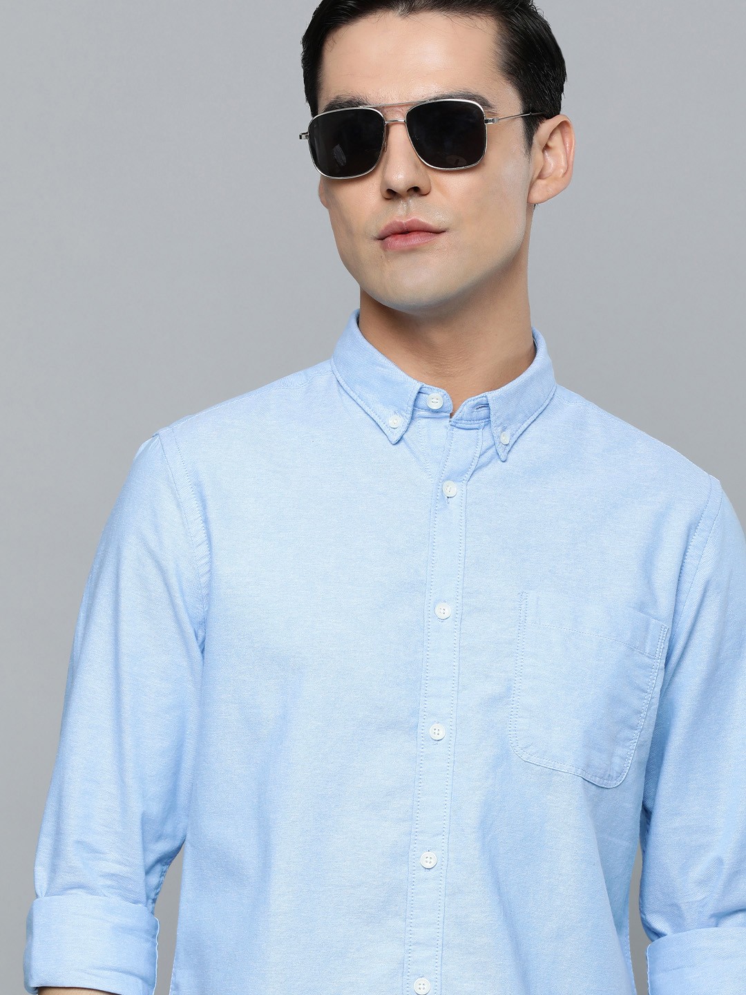 

Flying Machine Men Blue Solid Standard Slim Fit Pure Cotton Casual Shirt