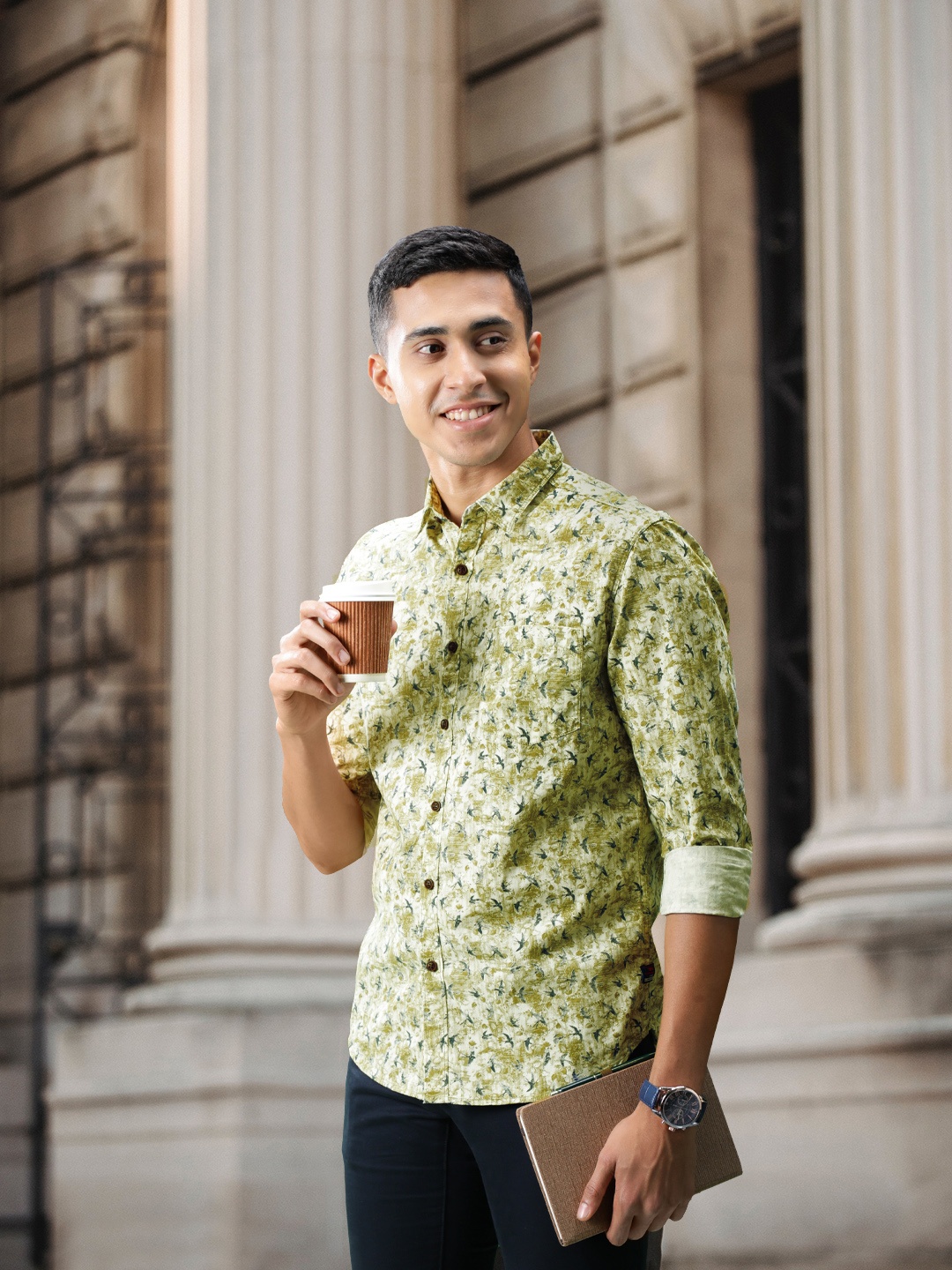 

Flying Machine Men Light Green Standard Slim Fit Printed Pure Cotton Casual Shirt