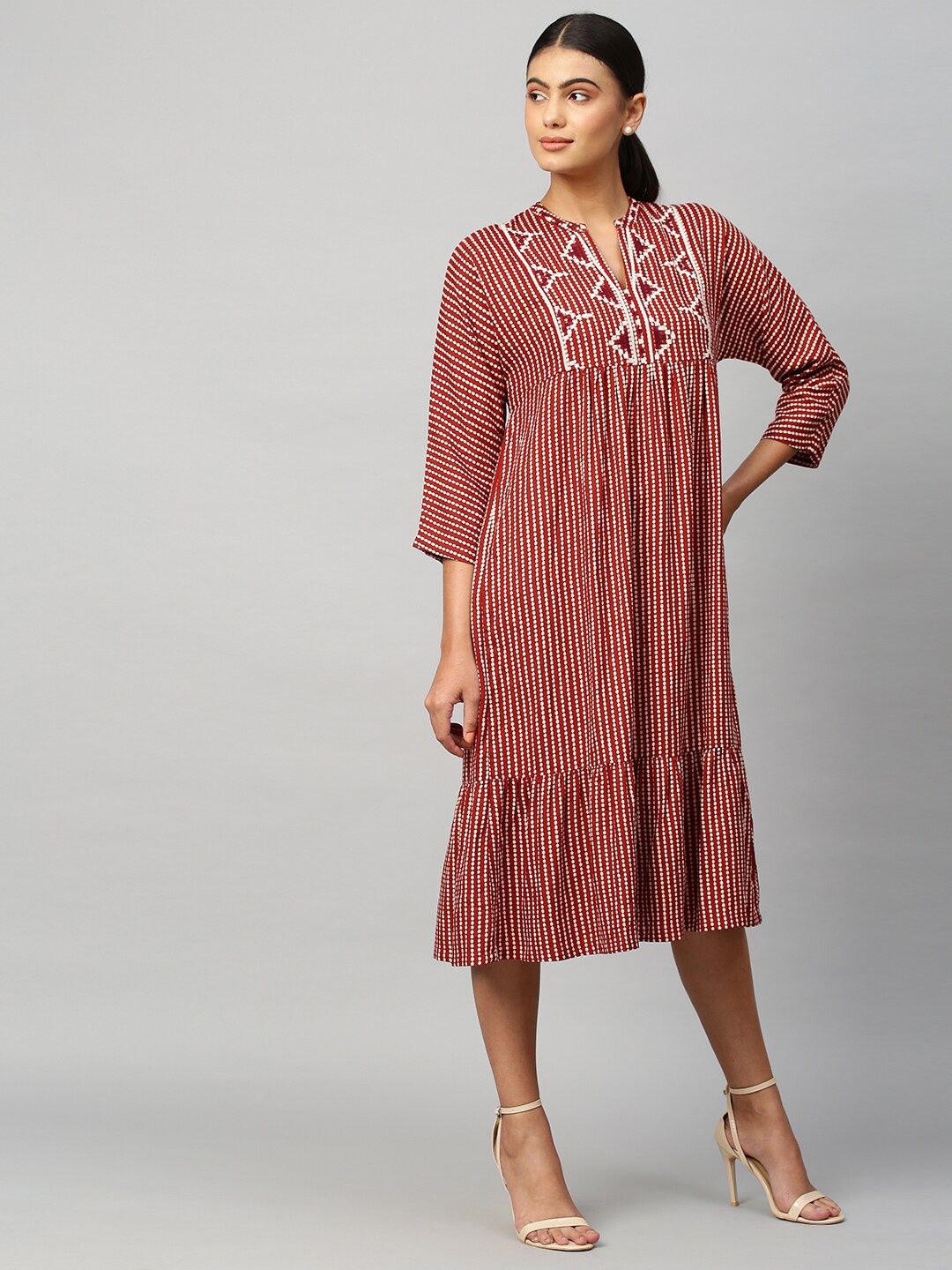 

Chemistry Rust & White Striped A-Line Midi Dress