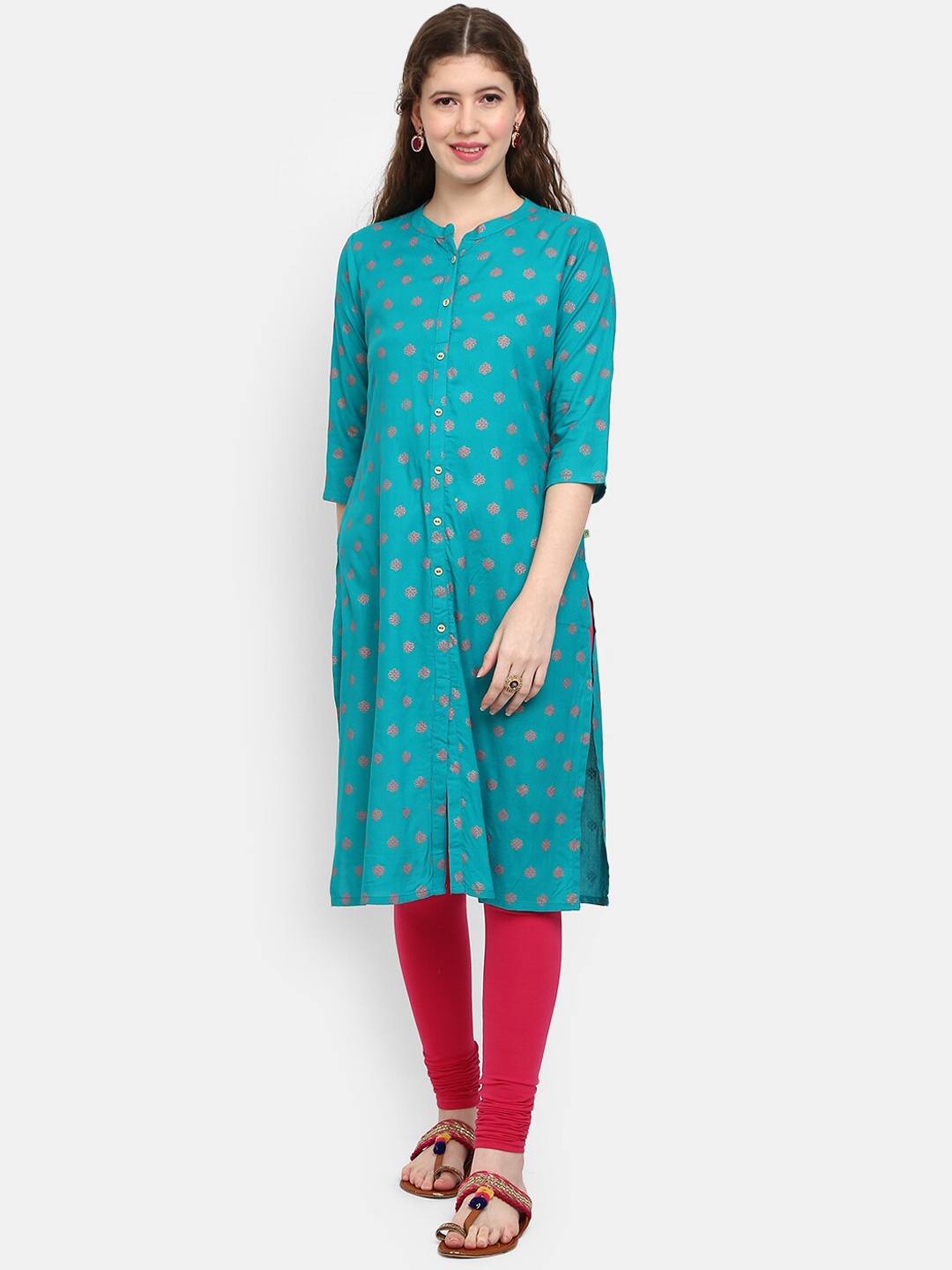 

V-Mart Women Teal Floral Printed Kurta