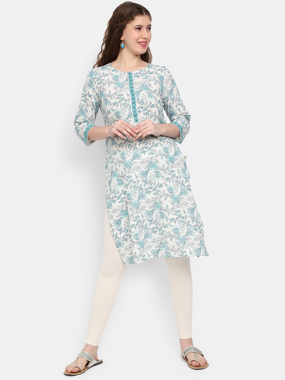 

V-Mart Women Blue & White Floral Printed Cotton Kurta