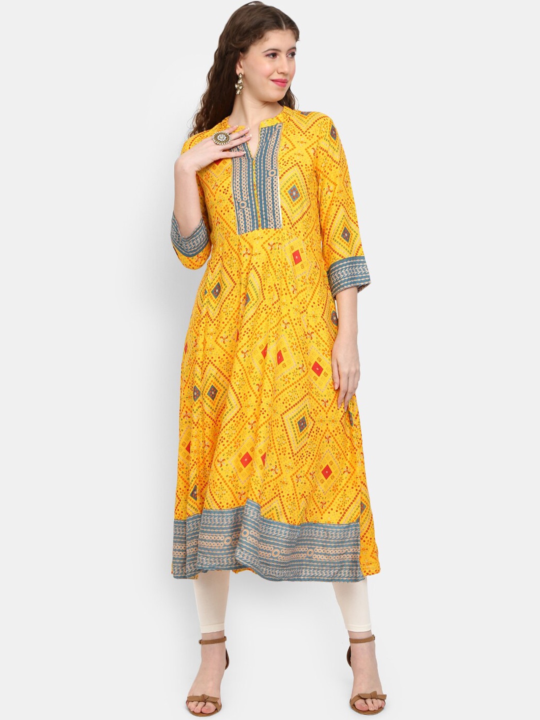 

V-Mart Women Yellow Bandhani Printed Anarkali Kurta