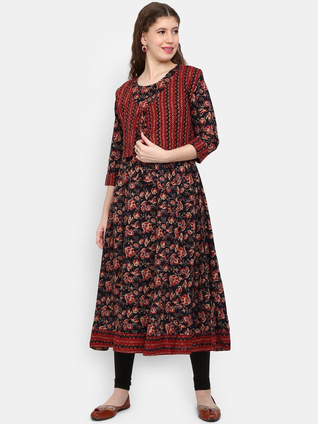 

V-Mart Women Black & Maroon Cotton Floral Printed Anarkali Kurta