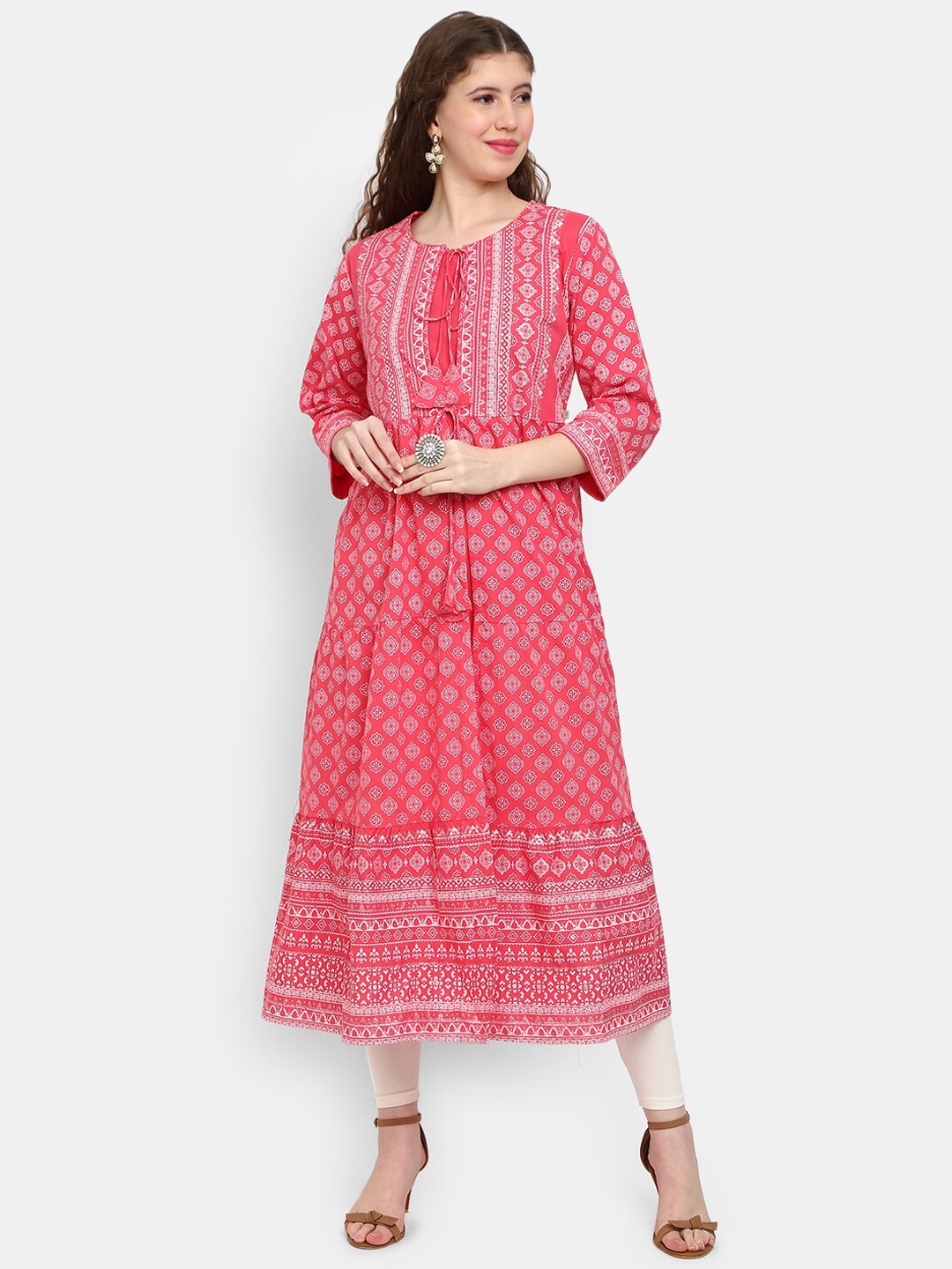 

V-Mart Women Pink & White Ethnic Motifs Printed Kurta