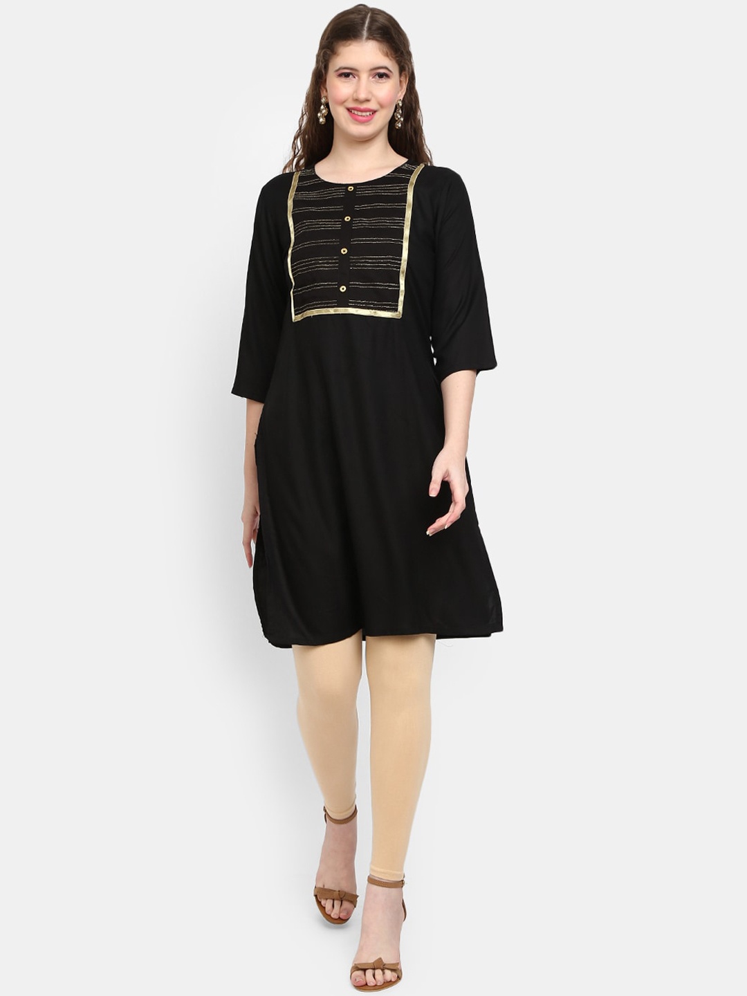 

V-Mart Women Black & Gold-Toned Printed Kurta
