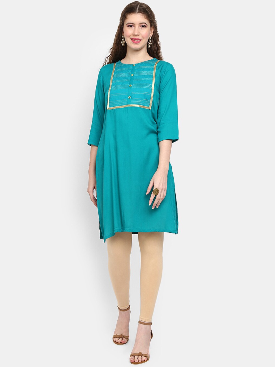 

V-Mart Women Teal Blue Thread Work Kurta