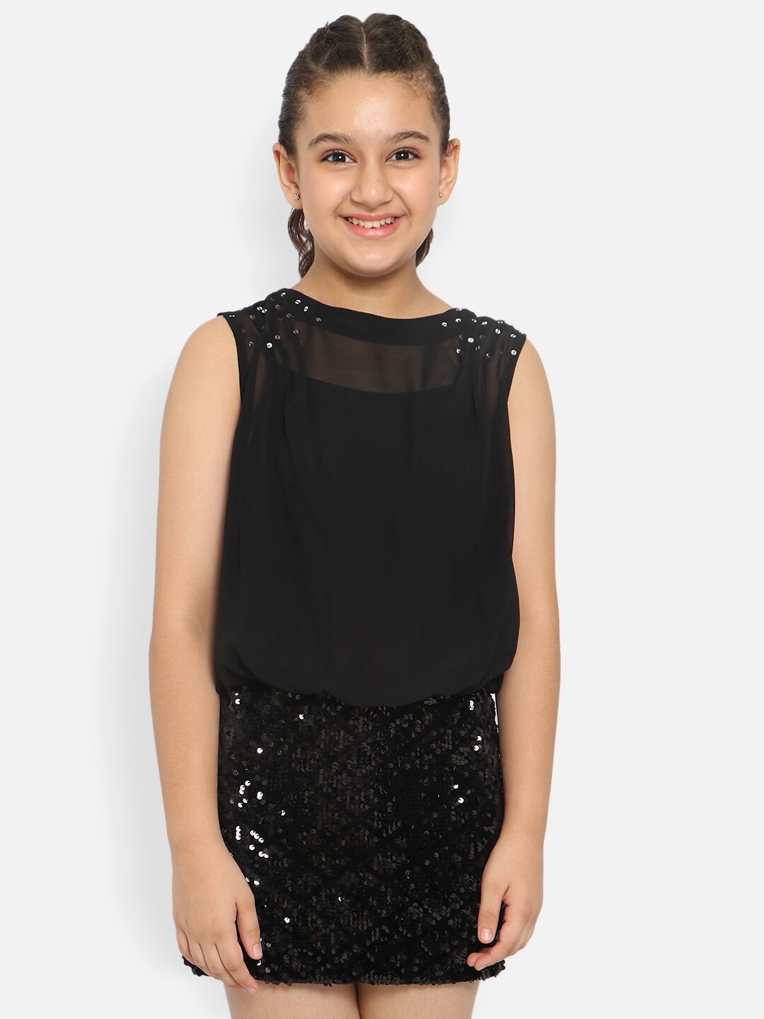 

Natilene Black Embellished Georgette Blouson Dress