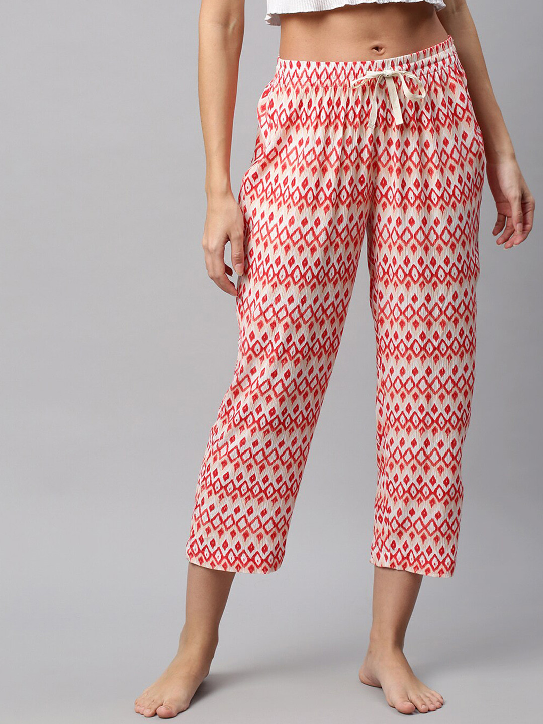 

Chemistry Women Red & Off White Aztec Printed Crinkle Viscose Lounge Pant