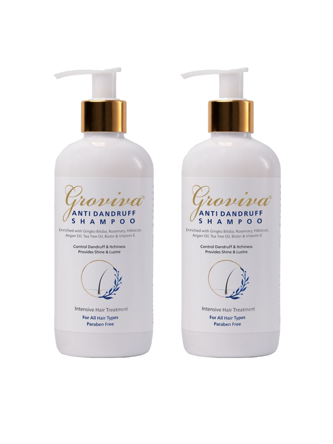 

Groviva Set Of 2 Anti-Dandruff Paraben Free Shampoo 600ml, Transparent
