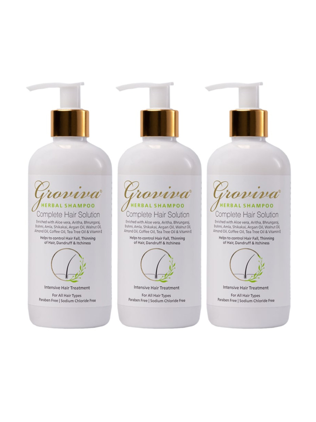 

Groviva Set of 3 Herbal Shampoo 900ml, White