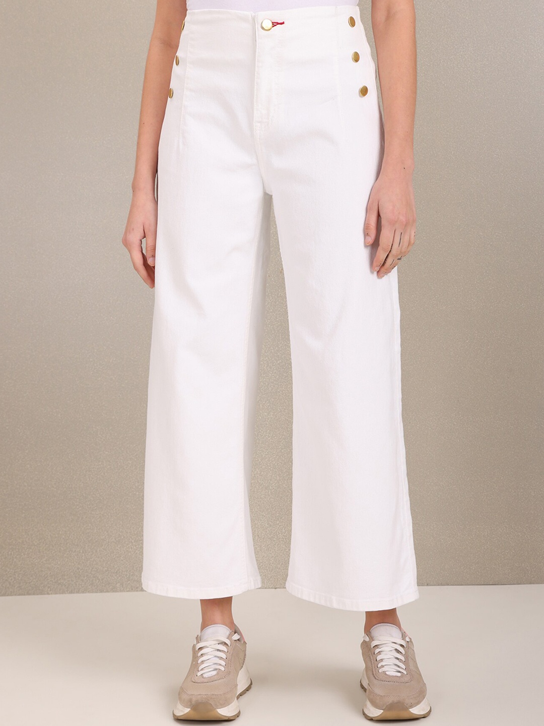 

U S Polo Assn Women Off White Wide Leg Stretchable Jeans