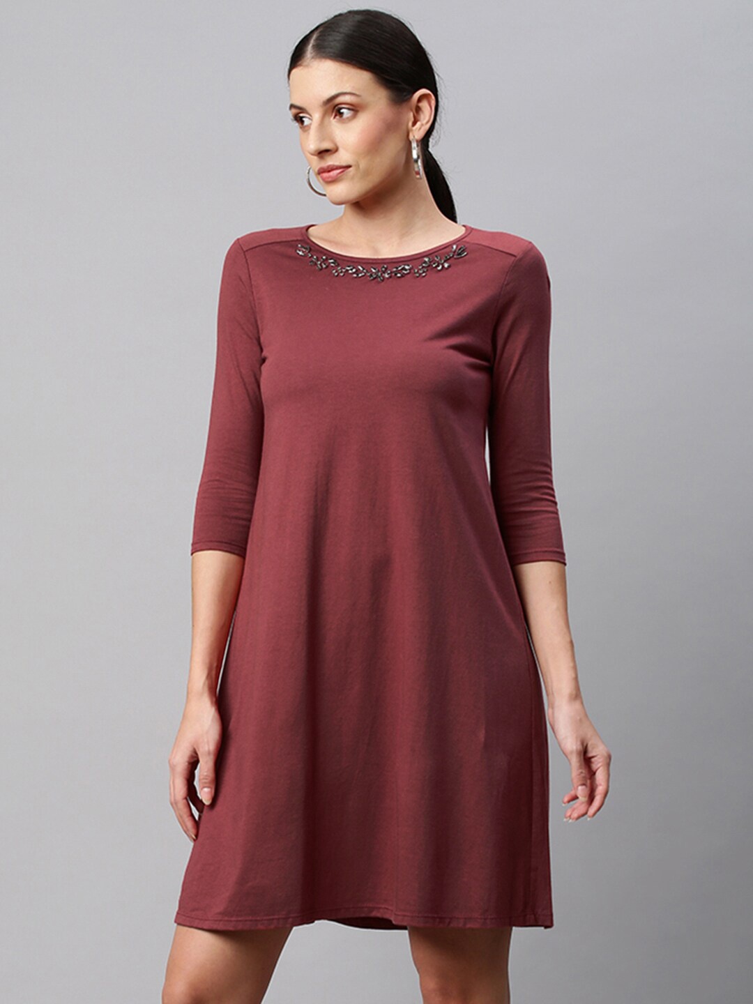 

Chemistry Burgundy A-Line Cotton Dress