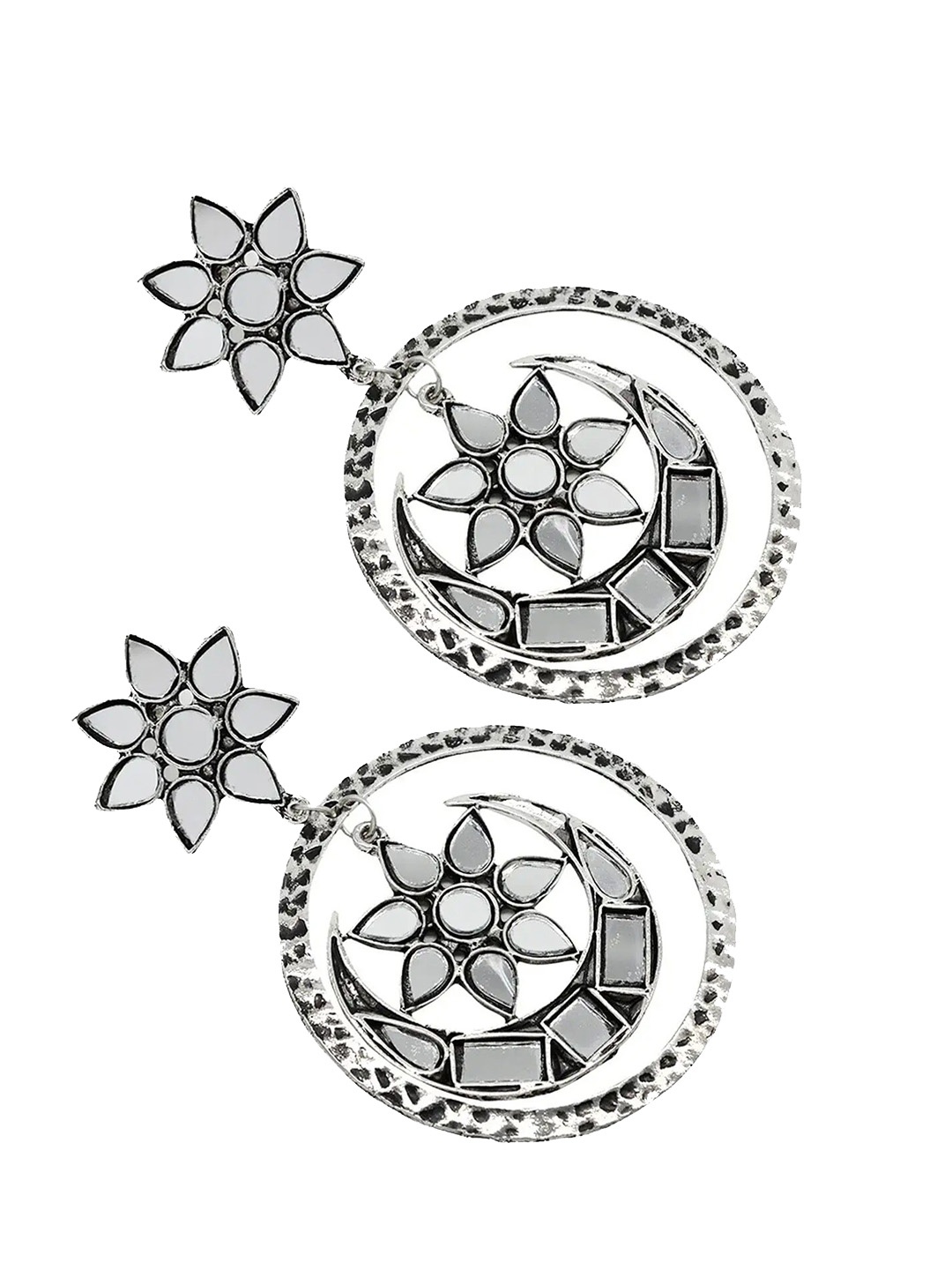 

Krelin Silver-Toned Circular Drop Earrings