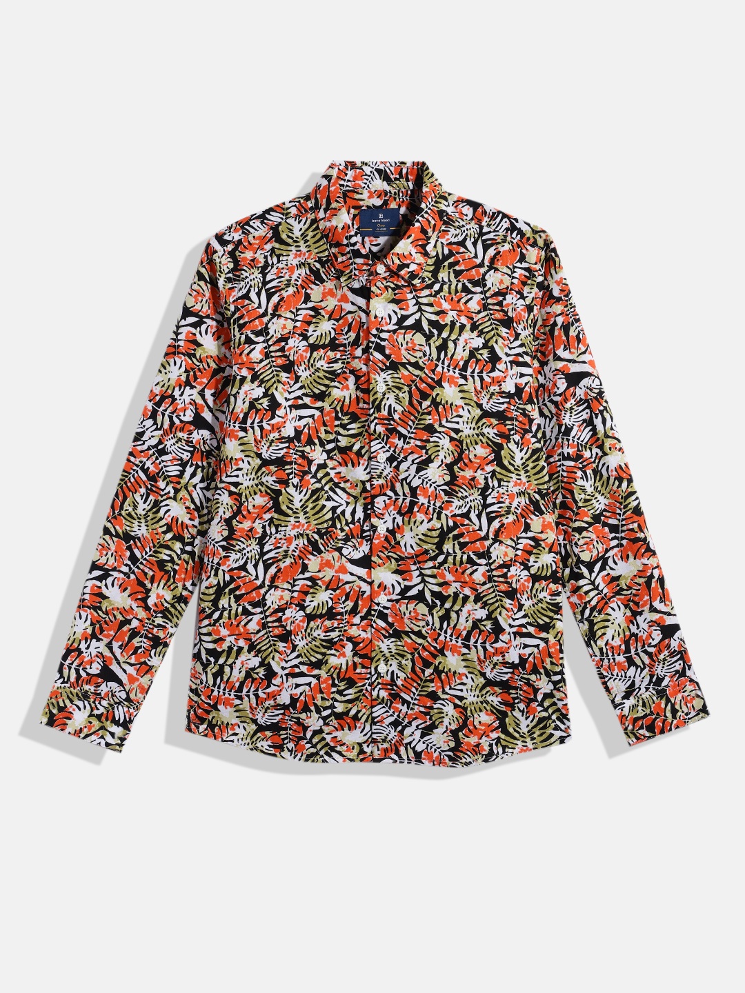 

Bene Kleed Boys Tropical Print Standard Slim Fit Pure Cotton Casual Shirt, Orange