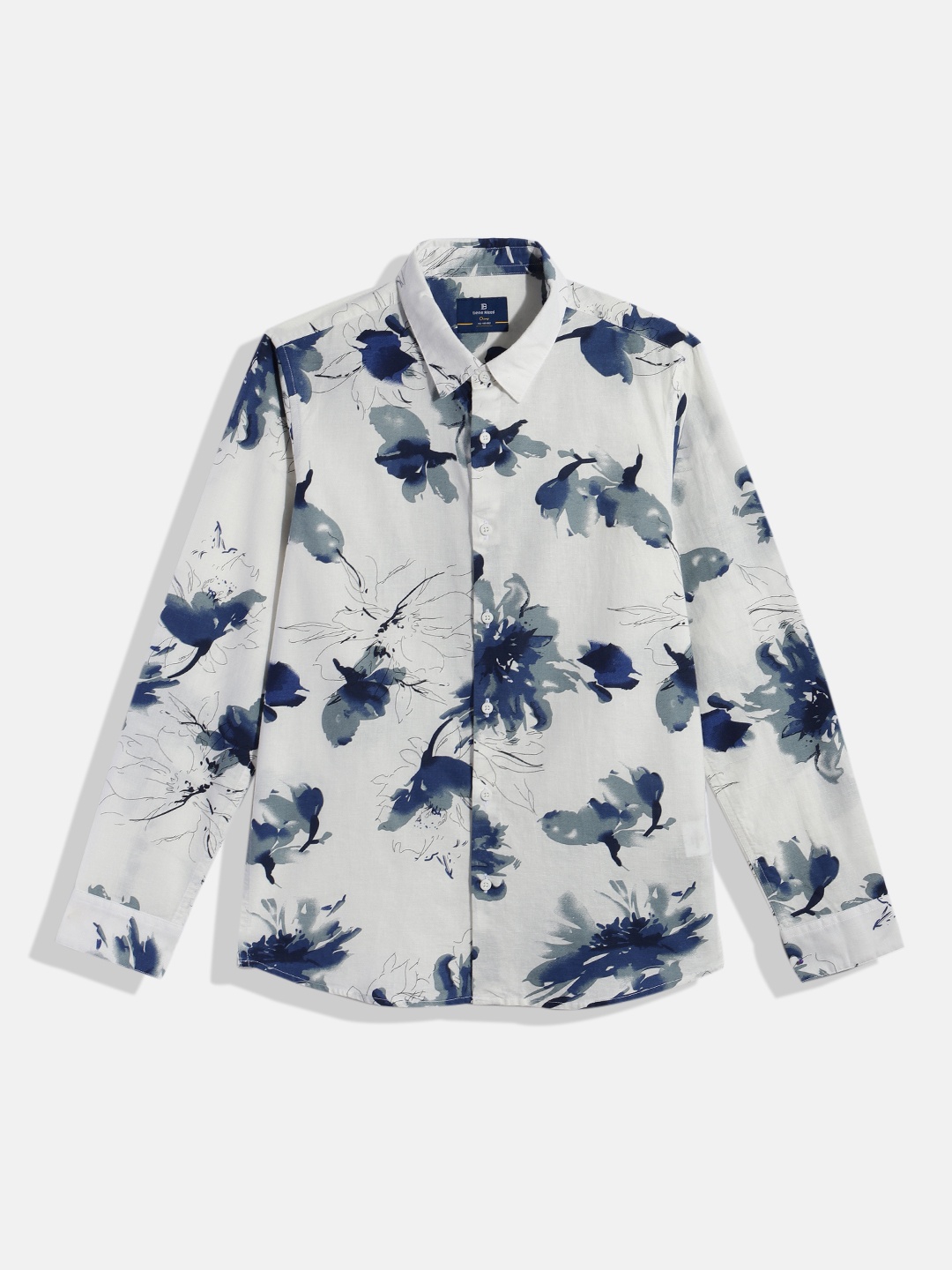 

Bene Kleed Boys Standard Slim Fit Floral Printed Cotton Linen Shirt, Off white