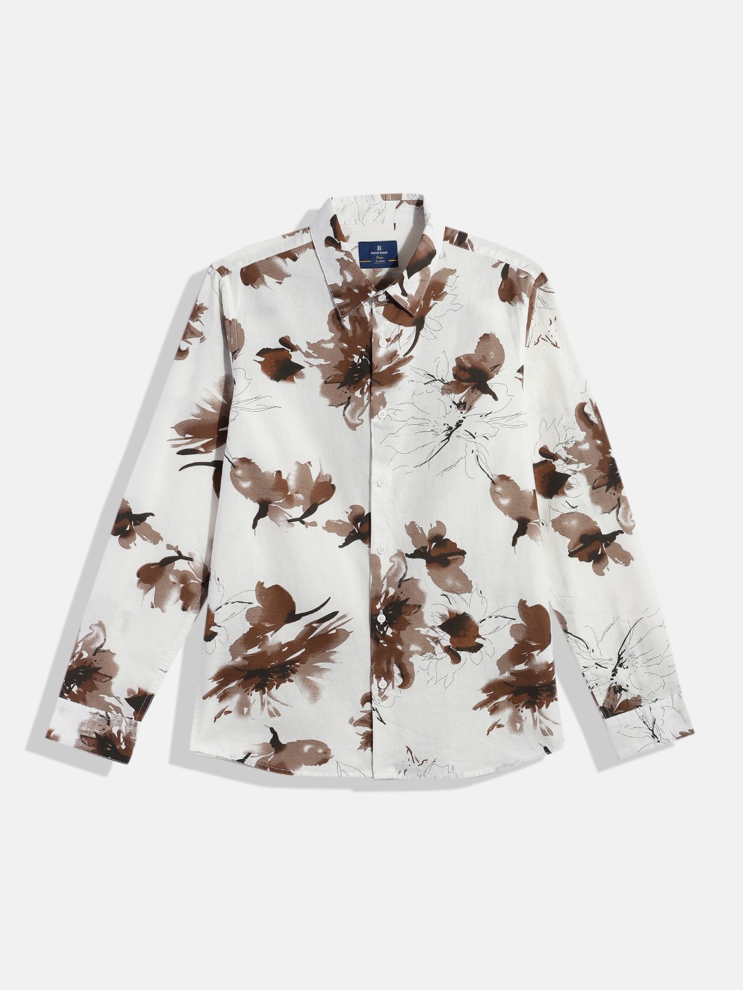

Bene Kleed Boys Standard Slim Fit Floral Printed Cotton Linen Shirt, Off white