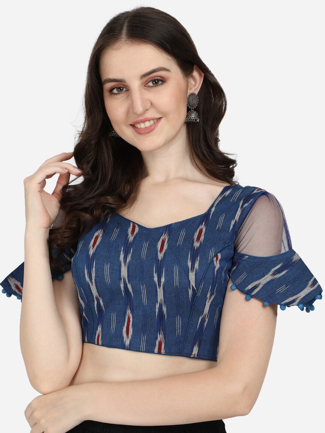 

Fab Dadu Blue Ikat Cotton Saree Blouse