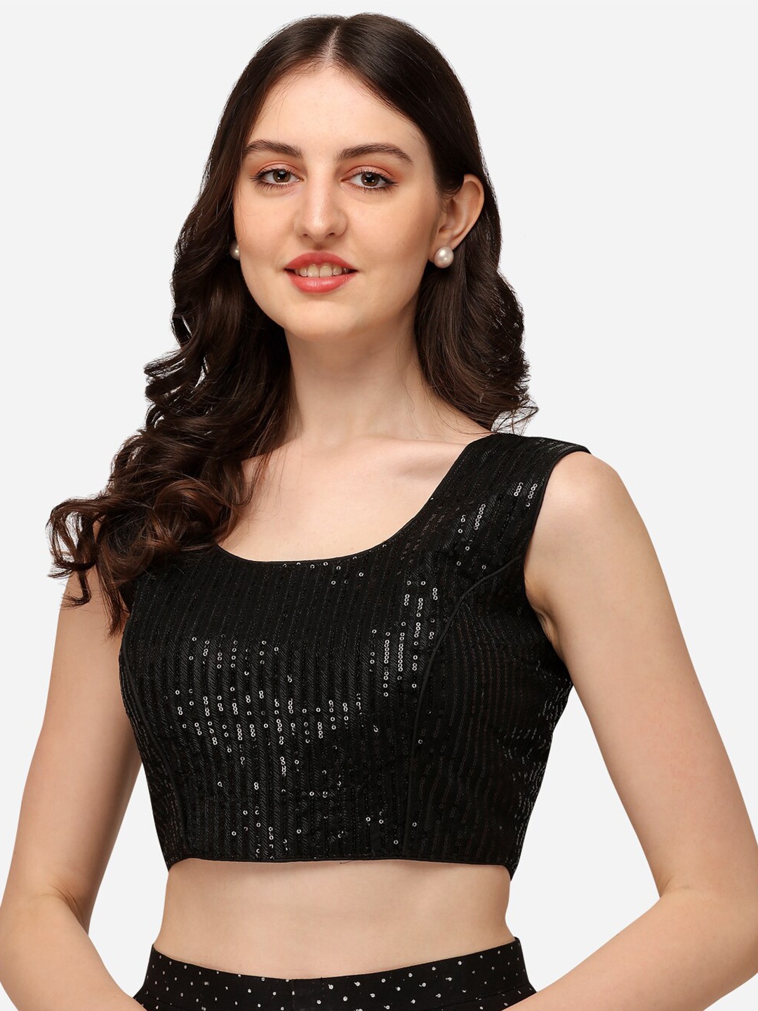 

Fab Dadu Women Black Sequins Embellished Saree Blouse
