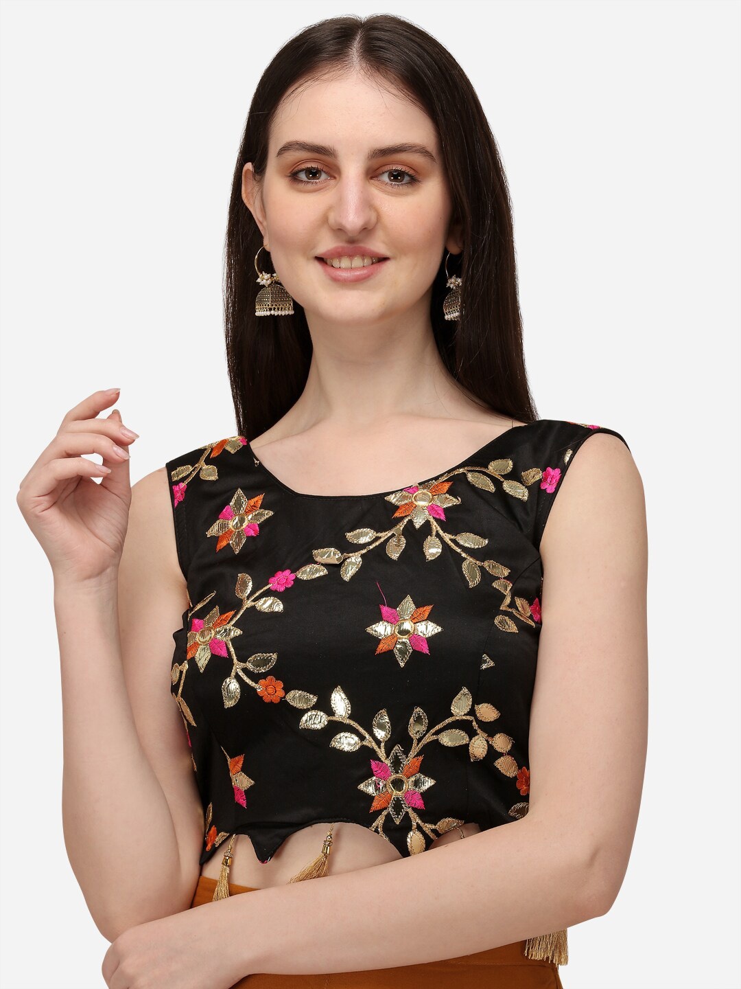 

Fab Dadu Black Embroidered Silk Readymade Saree Blouse